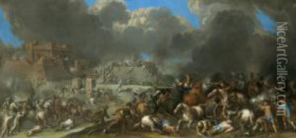 Due Scene Di Assedio Con Scontri Fra Fanti E Cavalieri Oil Painting - Cornelis de Wael