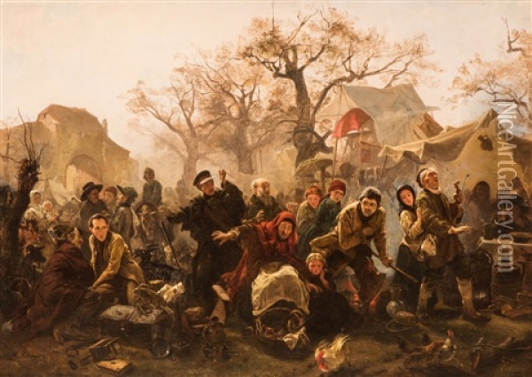 Der Taschendieb Auf Dem Jahrmarkt (the Pickpocket At The Fair) Oil Painting - Ludwig Knaus