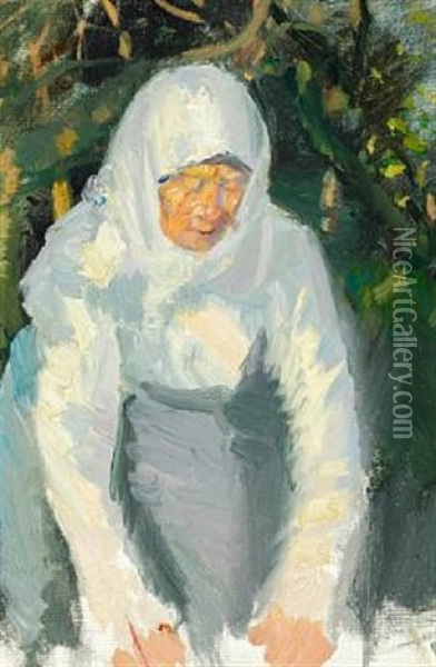 Woman From Skagen With A White Scarf Oil Painting - Anna Kirstine Ancher