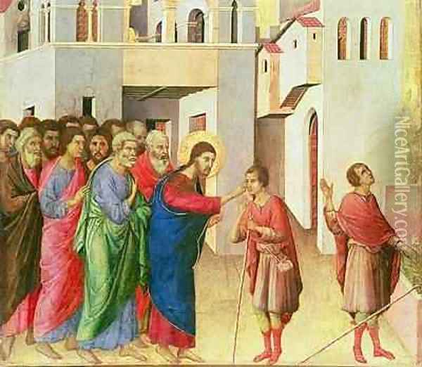 Jesus Opens the Eyes of a Man Born Blind 2 Oil Painting - Buoninsegna Duccio di