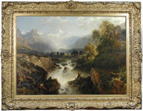 Anartist Sketching By A Waterfall Oil Painting - James Duffield Harding