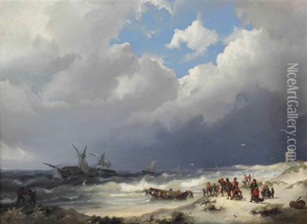 To The Rescue Oil Painting - Hermanus Koekkoek the Elder