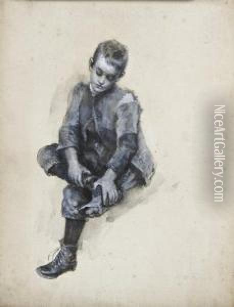 A Boy Pulling On His Boot Oil Painting - John Butler Yeats