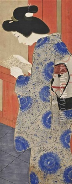 A Bijin Oil Painting - Tsunetomi Kitano
