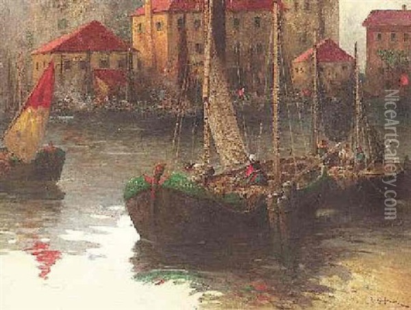 Fischerboote Im Hafen Oil Painting - Adolf Kaufmann