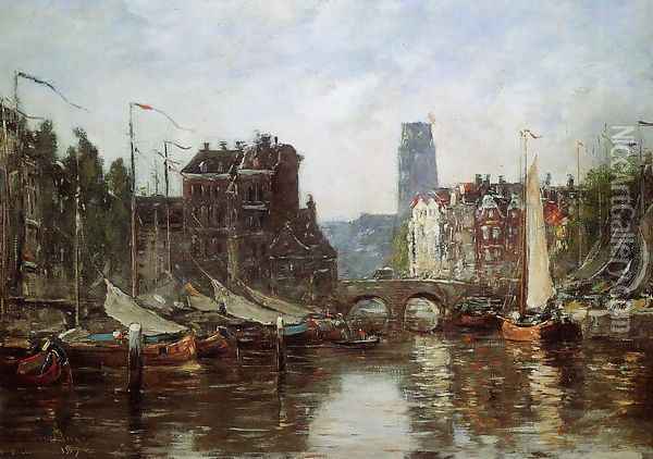 Rotterdam, Le Pont de Bourse Oil Painting - Eugene Boudin