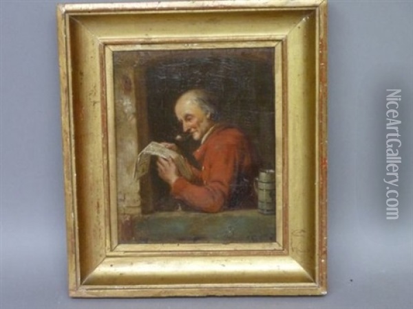 Fumeur A La Fenetre Oil Painting - Gabriel (Gaspard) Gresly