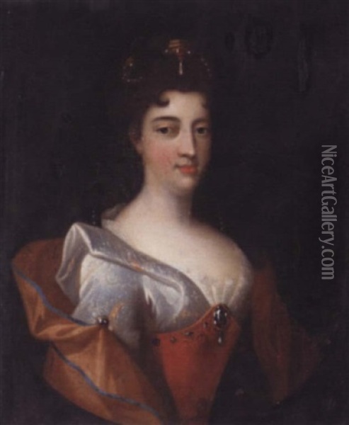 Portrait Of A Lady Wearing A Silk Dress Oil Painting - Pierre Gobert