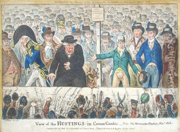 Viewof The Hustings In Covent Garden Oil Painting - James Gillray