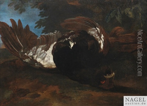 Jagdstilleben Mit Erlegtem Auerhahn Oil Painting - Philipp Ferdinand de Hamilton