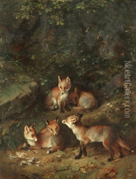 A Promising Litter Oil Painting - Walter Hunt