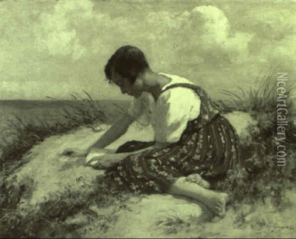 Eine Junge Frau In Den Sanddunen Oil Painting - Hermann Seeger