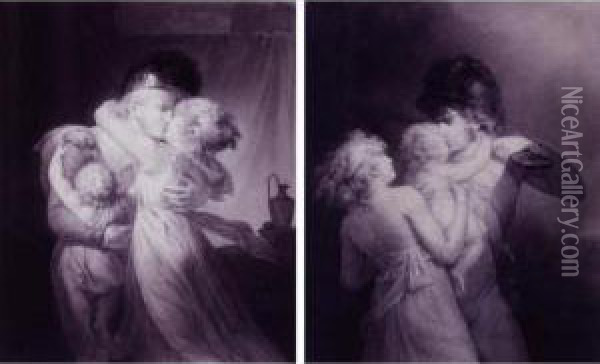 ````le Depart'; And 'le Retour': A Pair Of Drawings Oil Painting - Jean Baptiste Isabey