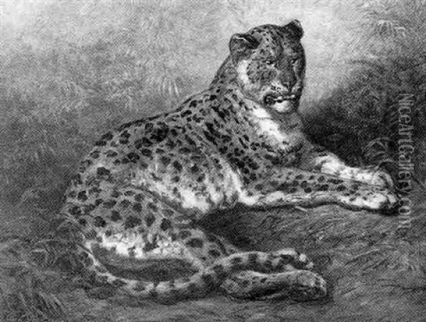 A Leopard Oil Painting - Ernest Henri Griset
