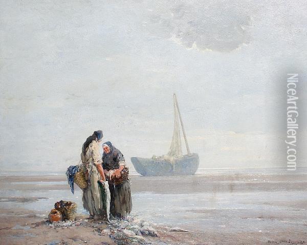 Fisherwomen At Low Tide Oil Painting - Dudley Hardy