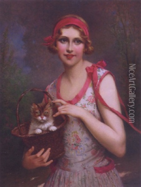 The Favorite Kitten Oil Painting - Francois Martin-Kavel