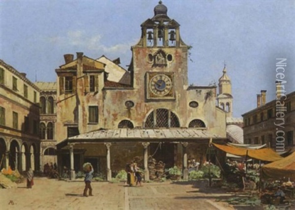 Markt Vor S. Giacomo Di Rialto In Venedig Oil Painting - Antonietta Brandeis