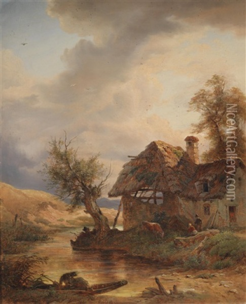 Bauernkate Am Bachufer Oil Painting - Franz Reinhold