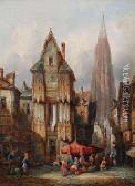 Views Of Nuremburg And Bruges Oil Painting - Henry Thomas Schafer