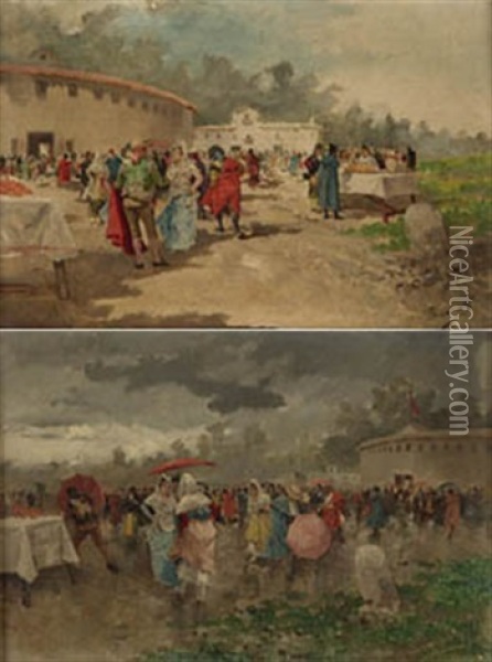 Fiestas Taurinas (+ Another; Pair) Oil Painting - Eugenio Lucas Villamil