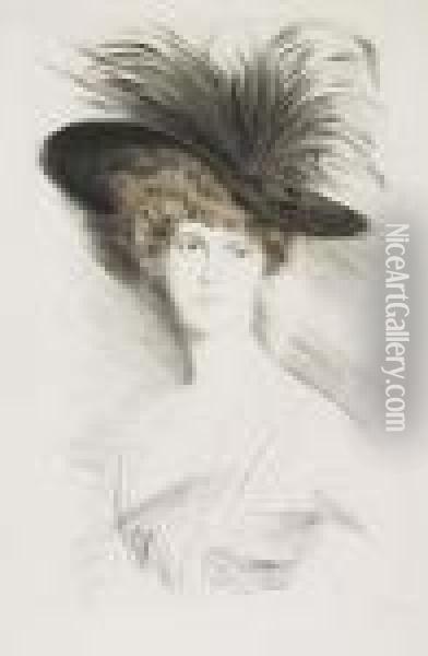 Femme Au Grand Chapeau Oil Painting - Paul Cesar Helleu