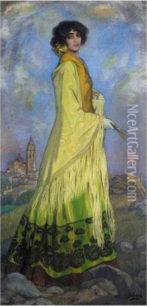 Candida En Amarillo (candida In Yellow) Oil Painting - Ignacio Zuloaga Y Zabaleta