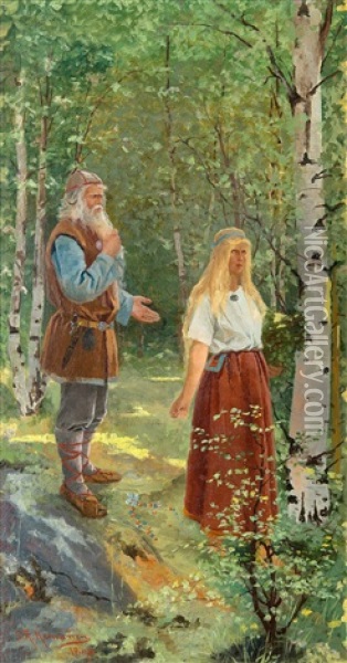 Vainamoinen And Aino Oil Painting - Sigfrid August Keinanen
