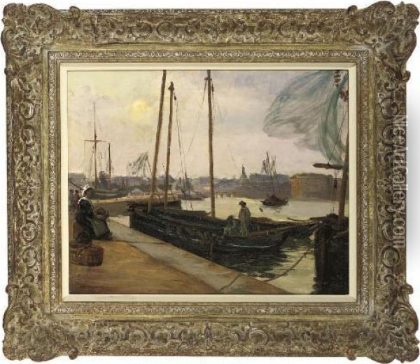 At The Port Concarneau, Brittany Oil Painting - Alfred Victor Fournier