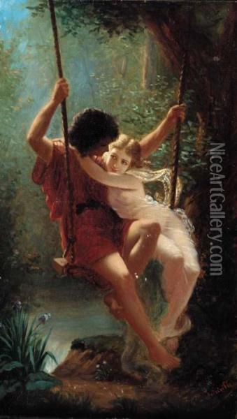 A Young Man Being Seduced By A Woodland Nymph Oil Painting - Eliza Joinville