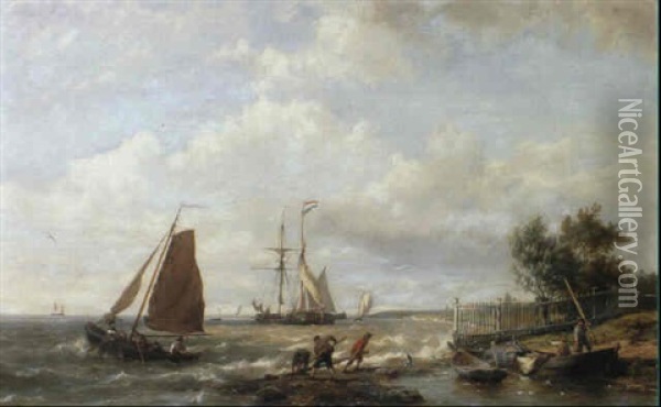 Off The Dutch Coast Oil Painting - Hermanus Koekkoek the Younger