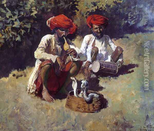 The Snake Charmers Bombay Oil Painting - Edwin Lord Weeks