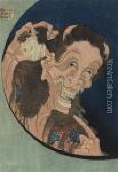 Warai Hannya, (the Laughing 
Demon Of Jealousy), From The Series Of 'one Hundred Ghost Tales', 
Chuban, Published Circa 1831, Good Impression, Slightly Faded, Good 
Condition Oil Painting - Katsushika Hokusai