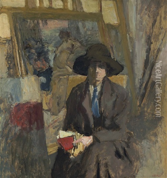 Lili Lamy En Tailleur Noir Et Cravate Verte Oil Painting - Edouard Vuillard