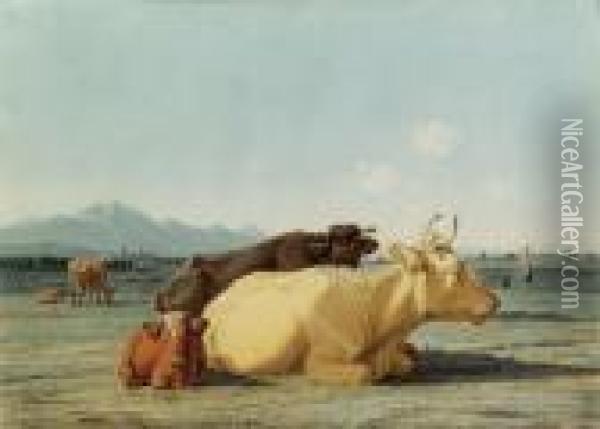 Weidelandschaft Mit Rindern Am Tegernsee Oil Painting - Wilhelm Alexander W. Von Kobell