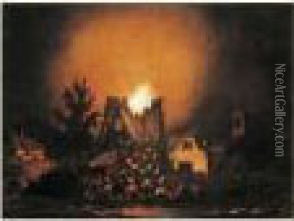 Scene D'incendie En Pleine Nuit Oil Painting - Egbert van der Poel