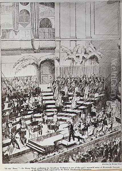 At The Prom Sir Henry Wood conducting his Symphony Orchestra in one of this year's successful series of Promenade Concerts at the Queen's Hall, organised by the British Broadcasting Corporation Oil Painting - Ross, Michael