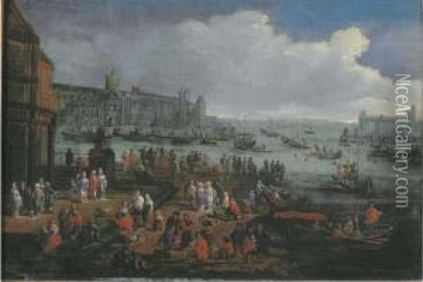 An Italianate Harbour With Elegant Figures Oil Painting - Adriaen Frans Boudewijns