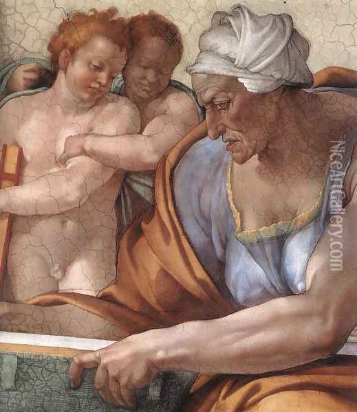 The Cumaean Sibyl (detail) 1510 Oil Painting - Michelangelo Buonarroti