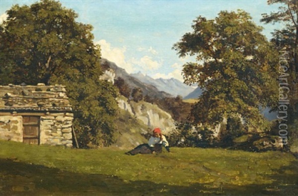 Paysanne Dans Un Paysage De Montagnes Oil Painting - Armand Hubert Simon Leleux