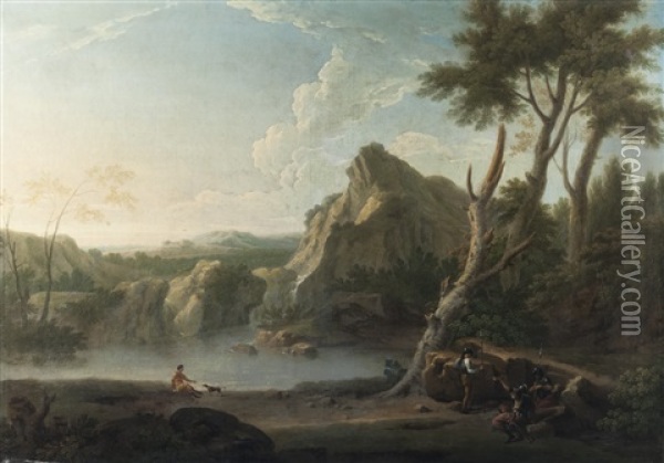 Paesaggio Lacustre Con Armigeri Oil Painting - Jan Frans van Bloemen