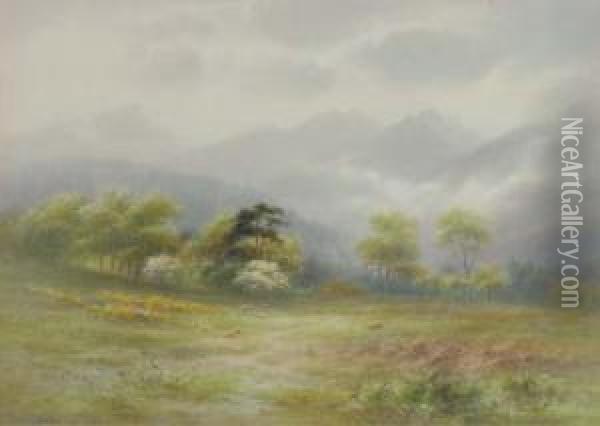 The Peaks Of Arran From The Golf Course - Springtime Oil Painting - Charles Edward Snr Brittan