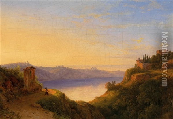 Scene By Lake Albano Oil Painting - Carl Morgenstern