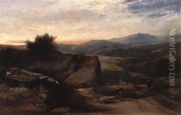 A Welsh Landscape Oil Painting - Henry Bright
