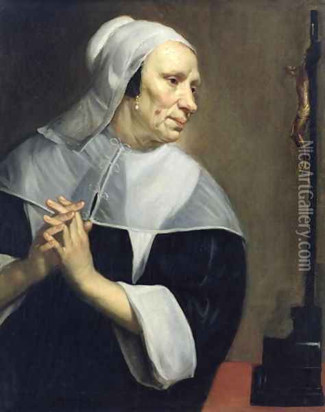 Old Woman Praying Oil Painting - Jacob Cornelisz Van Oostsanen