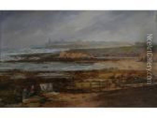 Cullercoats Bay Looking Towards Tynemouth Oil Painting - John Wilson Carmichael