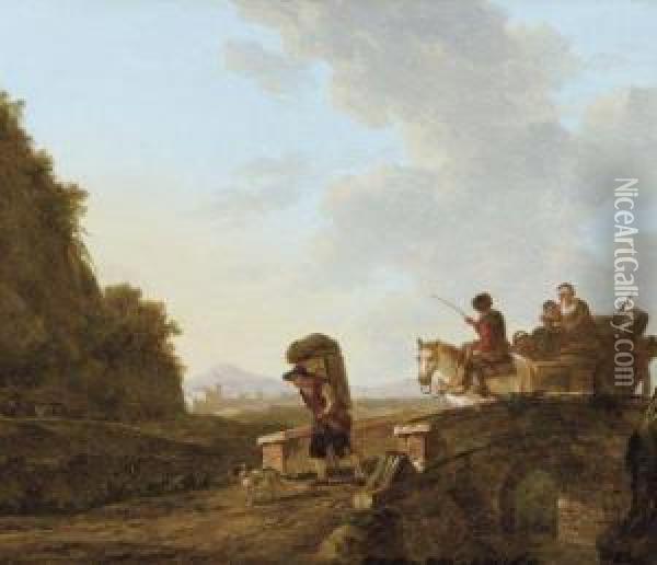 Passants Sur Un Pont Dans Un Paysage Mediterraneen Oil Painting - Jacob Van Stry