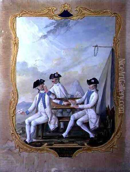 Officers from the Forez Bearn and Agenais Regiments playing cards Oil Painting - Nicolas Hoffmann