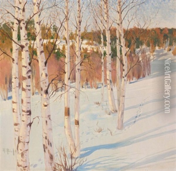 Winter Forest Oil Painting - Helmi Ahlman Biese