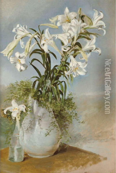 Still Life Of White Lilies In A Vase Oil Painting - Conrad Wise Chapman