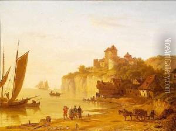 La Falaise Et Le Chateau De Tancarville, 1836 Oil Painting - Victor DeGrailly